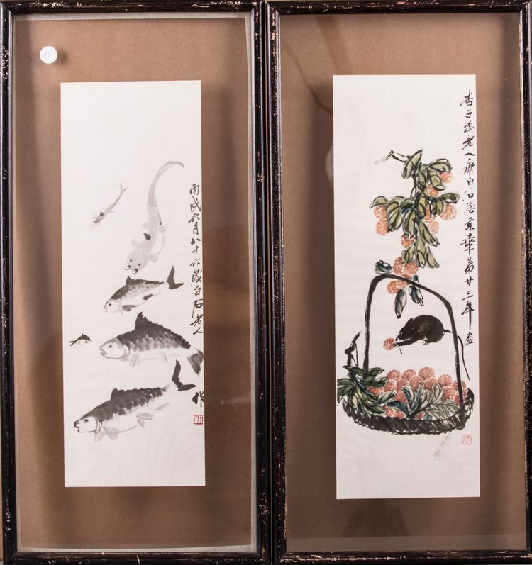 Two Aquarel paintings between glass