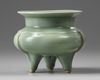 A Longquan-style celadon glazed tripod censer