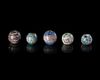 FIVE ROMAN GLASS MOSAIC OR MILLEFIORI BEADS, 1ST CENTURY AD