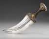 A CURVED DAGGER OR JAMBIYA, LEATHER SHEATH WITH EMBROIDERED BELT, YEMEN EARLY 20TH CENTURY