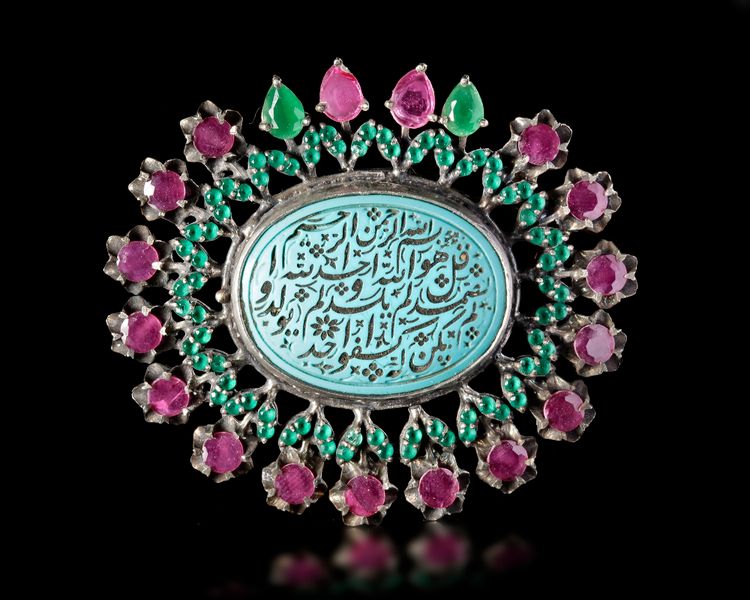 A TURQUOISE GEM-SET SILVER MOUNTED PENDANTS, INDIA 19TH CENTURY