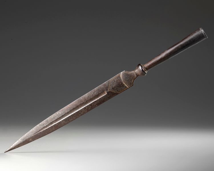 A QAJAR STEEL SWORD WITH GOLD INLAY, PERSIA EARLY 19TH CENTURY