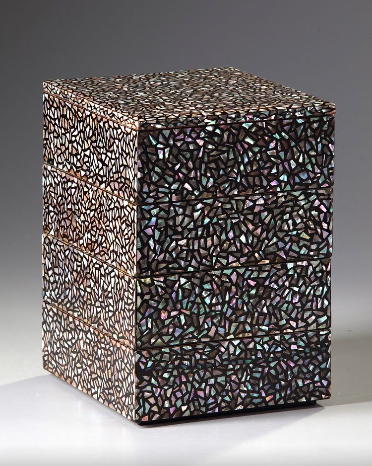 A Japanese four-sectioned mother of pearl bento box 