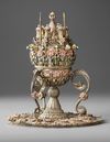 A FINE OTTOMAN PARCEL-GILT ENAMELED SILVER FILIGREE CENSER, 18TH CENTURY