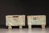Two green-glazed pottery money boxes