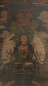 A LARGE CHINESE SILK PAINTING DEPICTING AVALOKITESVARA, MING DYNASTY (1368-1644)
