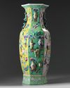 TWO LARGE CHINESE FAMILLE ROSE MOULDED 'PRECIOUS OBJECTS', HEXAGONAL VASES, 20TH CENTURY
