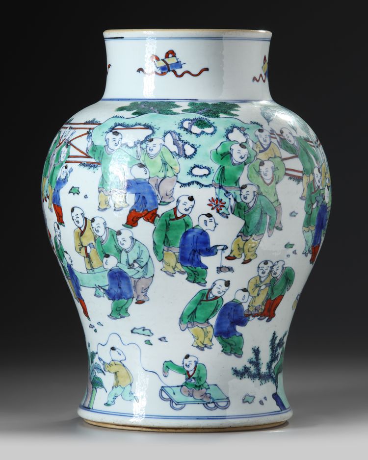 A CHINESE DOUCAI GLAZED HUNDRED BOYS VASE, QING DYNASTY (1644-1911)