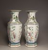 A pair of hexagonal famille rose vases