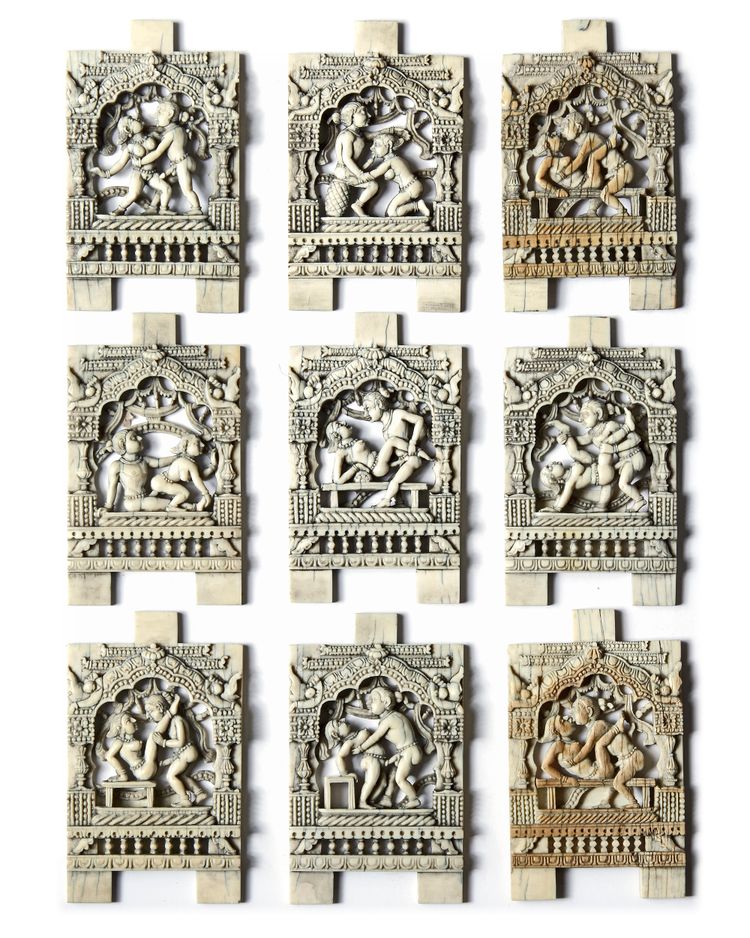 A GROUP OF NINE EROTIC IVORY PLAQUES, ORISSA INDIA, 17TH CENTURY