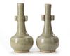 A PAIR OF CHINESE LONGQUAN BOTTLE VASES, LATE SONG DYNASTY 13TH CENTURY
