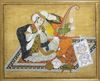 A SAFAVID STYLE PAINTING OF A COUPLE ON TEXTILE, PERSIA, QAJAR, EARLY 20TH CENTURY
