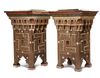 A PAIR OF DAMASCUS BONE-INLAID PAINTED WOOD PLANT STANDS INLAID WITH DAMASCUS POTTERY TILES, SYRIA, 16TH AND 19TH CENTURY