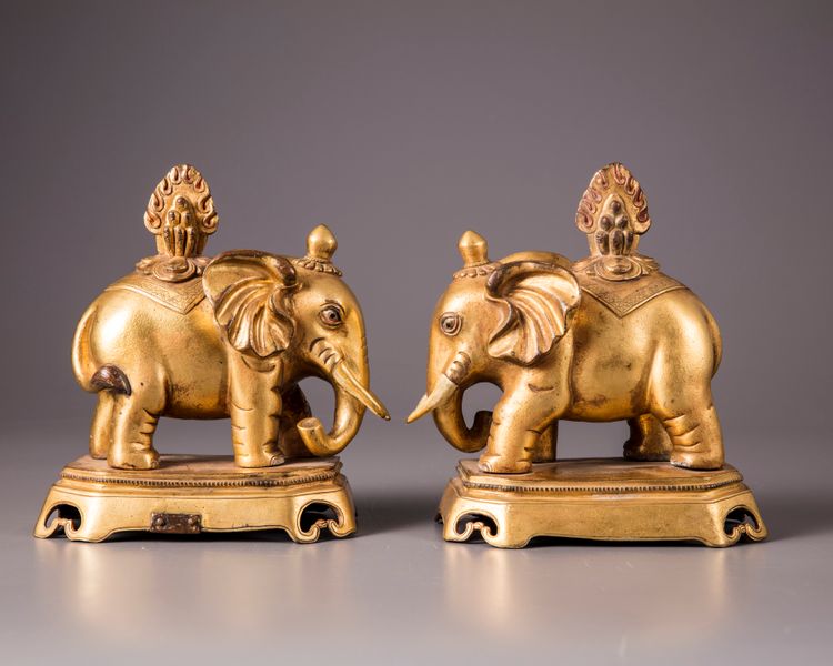 A pair Chinese gilt bronze elephants