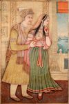 A LARGE INDIAN PORTRAIT OF AN ARISTOCRATIC COUPLE, 19TH CENTURY