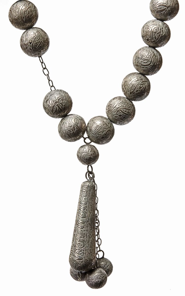 LARGE OTTOMAN SILVER PRAYER BEADS, LATE 19TH CENTURY