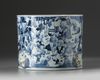 A large Chinese blue and white 'Hundred Boys' brush pot, bitong