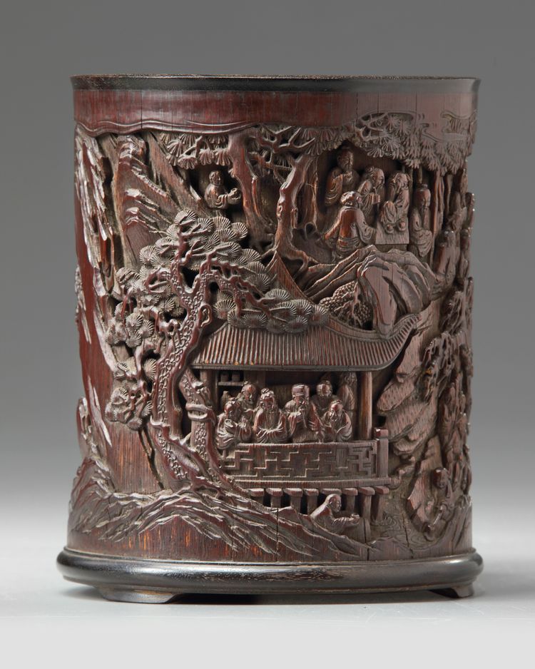 A Chinese carved bamboo 'scholars' brush pot, bitong