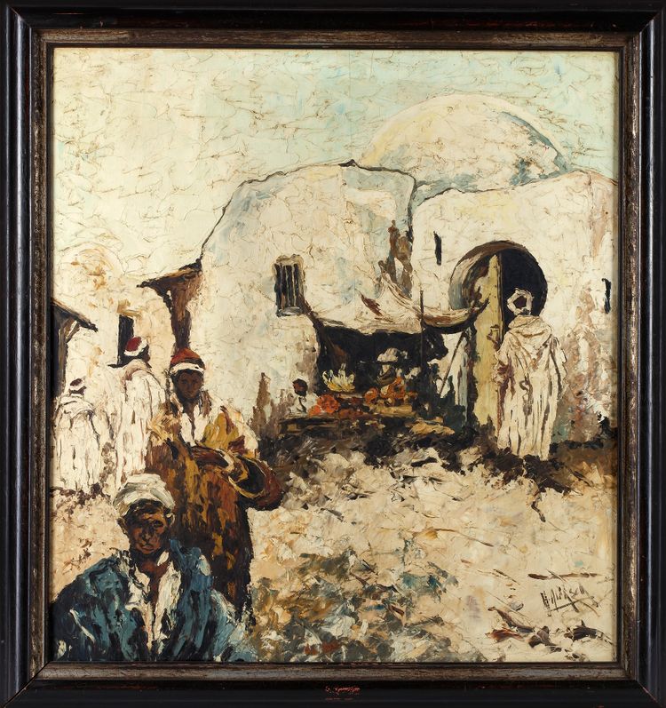 ORIENTALIST SCHOOL, FIGURES IN A STREET, OIL ON CANVAS, 20TH CENTURY