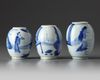Three Chinese blue and white 'ladies' small ovoid jars