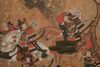 A MID SIZE JAPANESE SCREEN DEPICTING A SAMURAI BATTLE,  EDO PERIOD, 18TH CENTURY