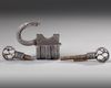 A SILVER INLAID METAL LOCK AND KEY,  20TH CENTURY