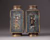 A pair of Chinese cloisonné enamel 'Eight Immortals' cong-form vases