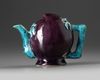 A Chinese aubergine and turquoise-decorated Cadogan teapot