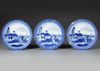 A SET OF THREE CHINESE BLUE AND WHITE 'SCHEVENINGEN' PLATES, KANGXI (1662-1722)