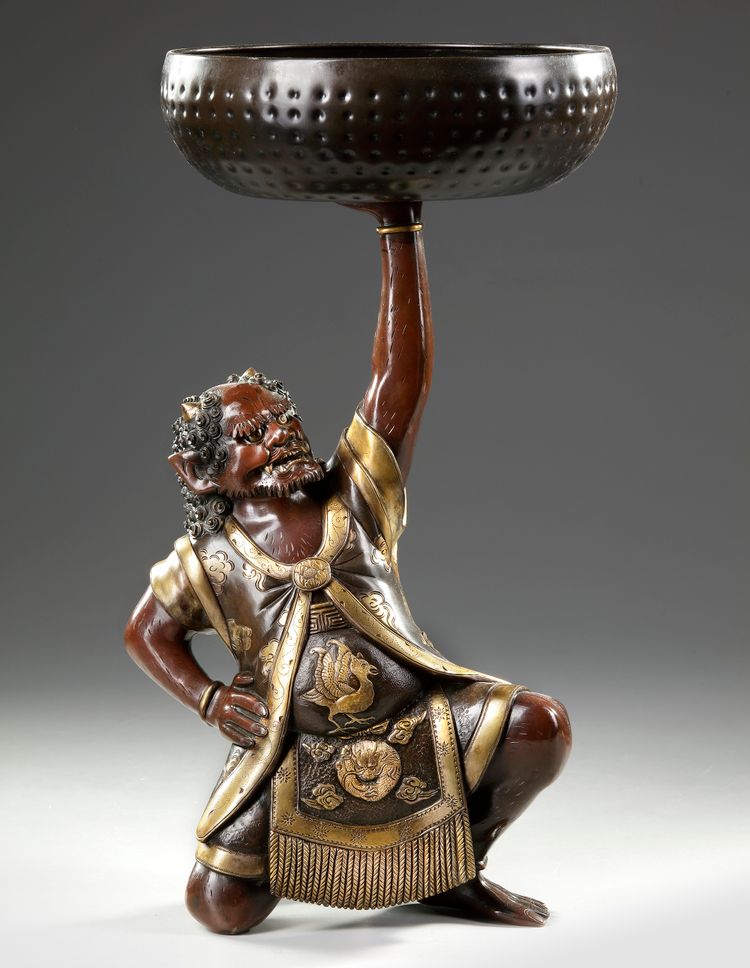 A JAPANESE BRONZE STATUE OF AN ONI, MEIJI PERIOD (LATE 19TH CENTURY)