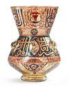 A LARGE ISLAMIC GILT AND ENAMELED GLASS MOSQUE LAMP, 19TH CENTURY