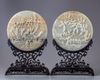 A pair of Chinese celadon jade circular table screens