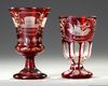 TWO BOHEMIAN HAND CARVED GLASS GOBLETS, CIRCA 1900