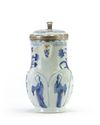 A Chinese blue and white moulded jug with European silver mounts