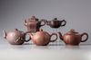 A group of five Chinese Yixing teapots