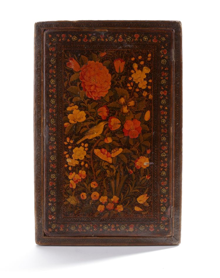 A QAJAR LACQUER PAPIER MACHE MIRROR CASE, PERSIA 19TH CENTURY