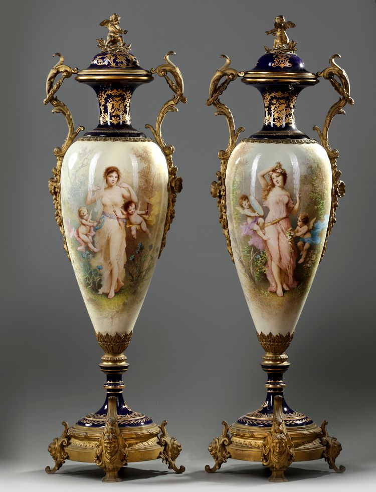A PAIR OF LARGE SEVRES VASES, FRANCE, 19TH CENTURY