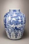 A massive blue and white jar