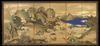 A SET OF TWO JAPANESE SIX PANEL BYOBU SCREENS DEPICTING A LANDSCAPE WITH A HUNTING SCENE, EDO PERIOD (1603-1868)