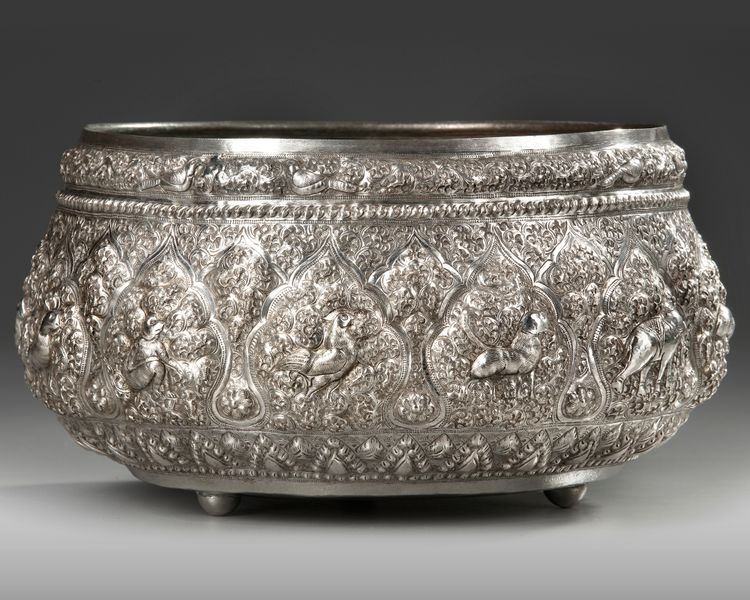 A BURMESE SOLID SILVER THABEIK BOWL  19TH CENTURY