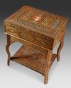 A SYRIAN TABLE BOX IN PRECIOUS WOOD MARQUETRY AND MOTHER-OF-PEARL INLAY, CIRCA 1880