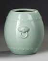 A CHINESE CELADON-GLAZED DRUM-SHAPED VASE, QING DYNASTY (1644-1911)