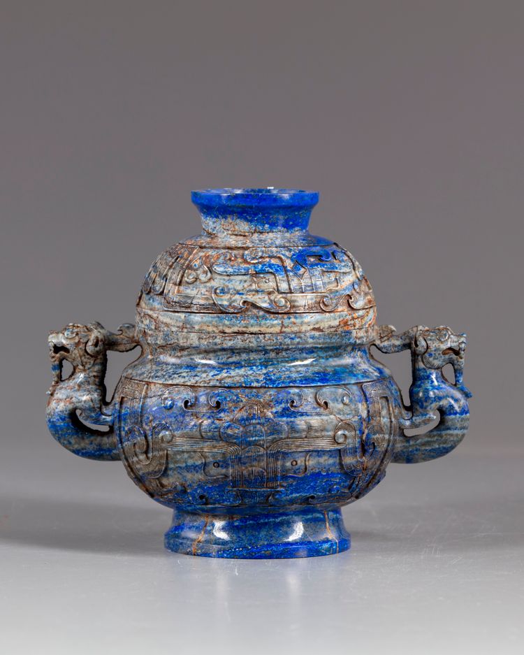 A Chinese lapis lazuli archiastic censer and cover