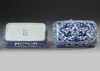 A CHINESE BLUE AND WHITE RECTANGULAR DRAGON BOX AND COVER, QING DYNASTY (1644–1911)