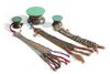 A set of three Mongolian wood drums, damaru, and embroidered sashes