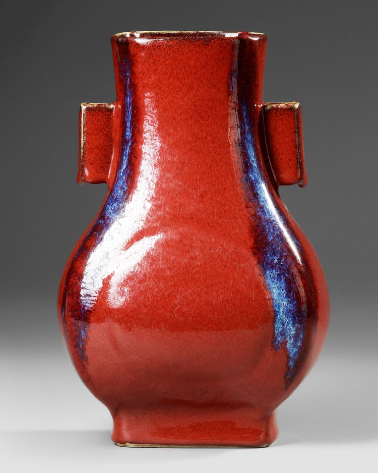 A CHINESE MONOCHROME COPPER RED-GLAZED VASE, FANGHU, 19TH CENTURY