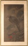 HAWK ON PINE WITH WINTER BERRIES, CHINA EARLY 20TH CENTURY