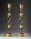 A PAIR OF KASHMIR LACQUERED WOOD CANDLESTICKS, 19TH CENTURY