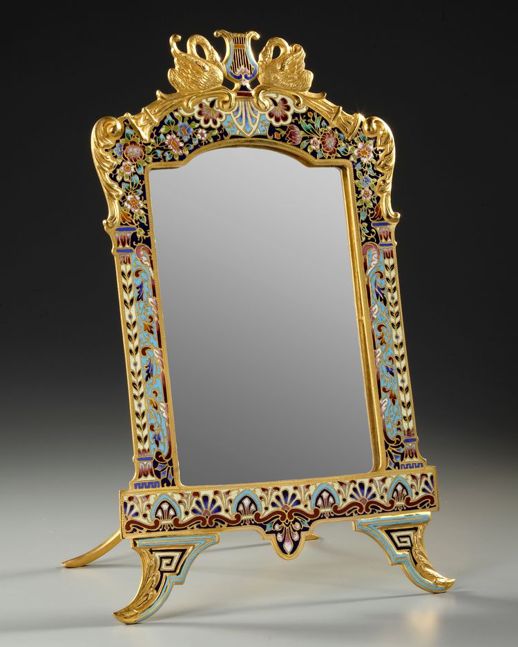 AN ORMOLU AND CHAMPLEVÉ ENAMEL TABLE MIROR, FRANCE, 19TH CENTURY