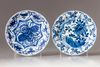 TWO CHINESE BLUE AND WHITE SAUCERS